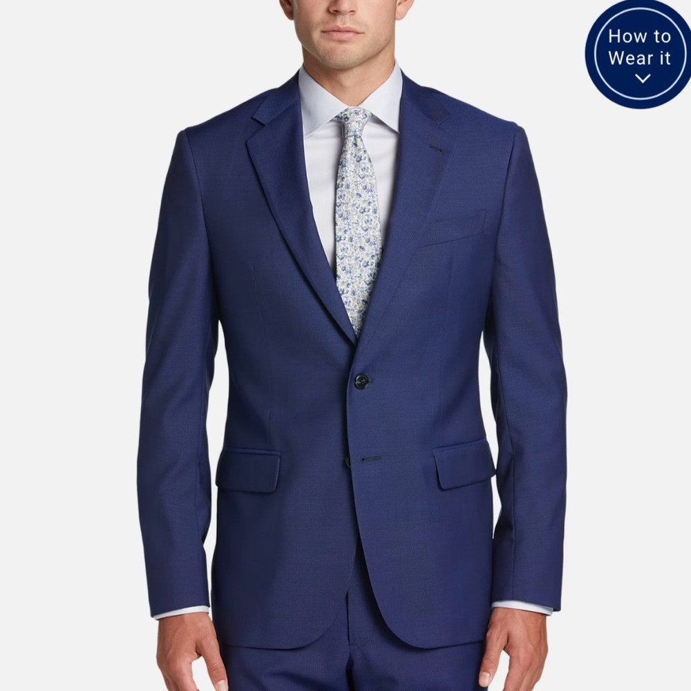 Joseph Abboud Modern Suit 38 R Navy Wool Suit Jacket Sport Coat Pants Slim Fit
